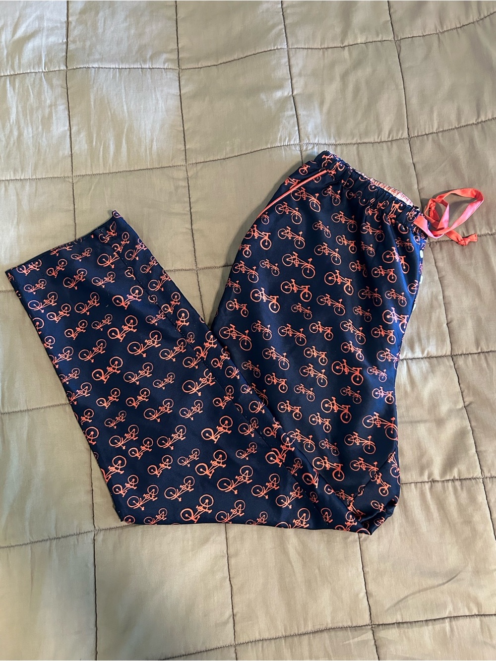 Navy Pajama Pants with Coral Bike Print